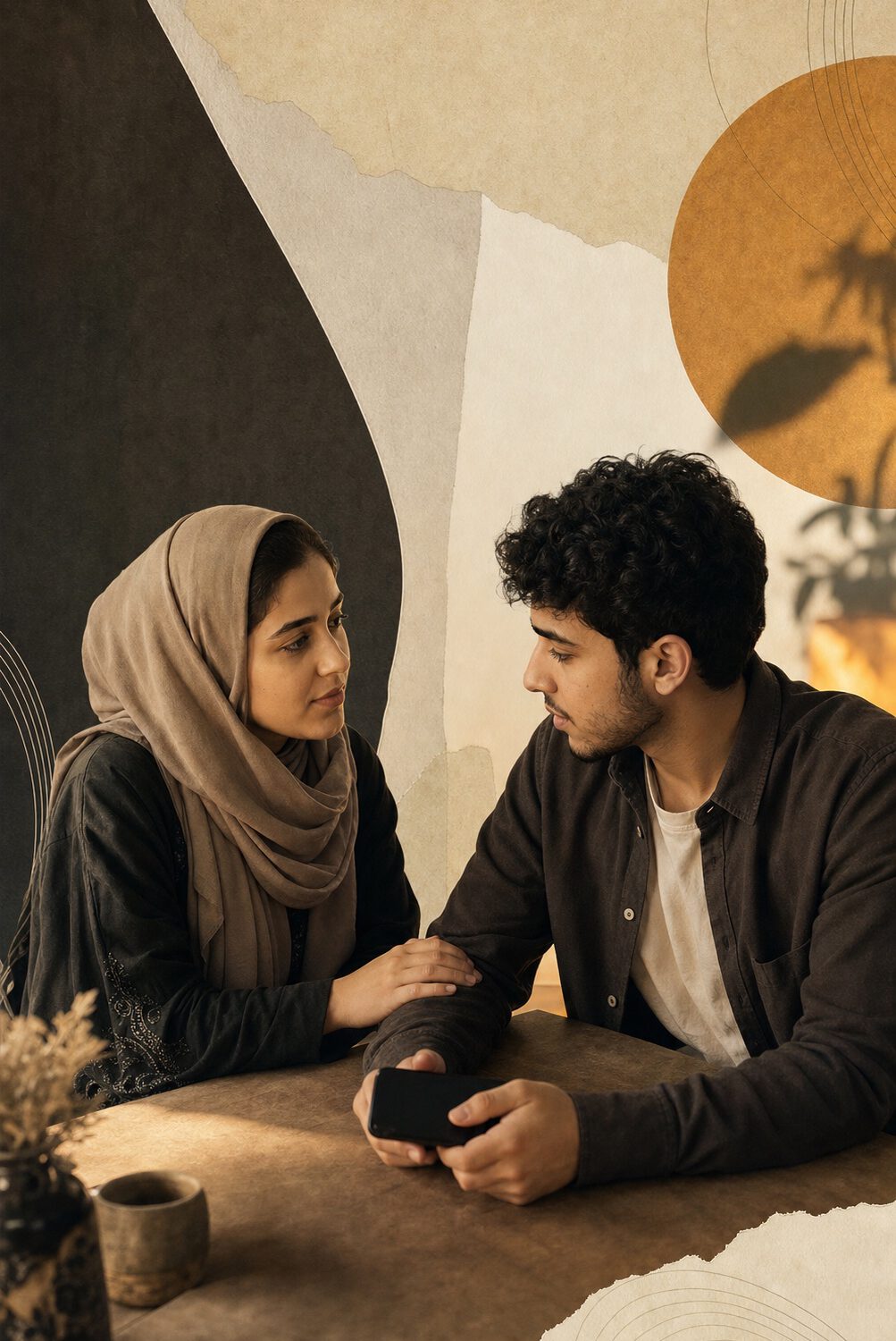 شاب وشابة في حوار هادئ يعبّر عن المساندة الإنسانية