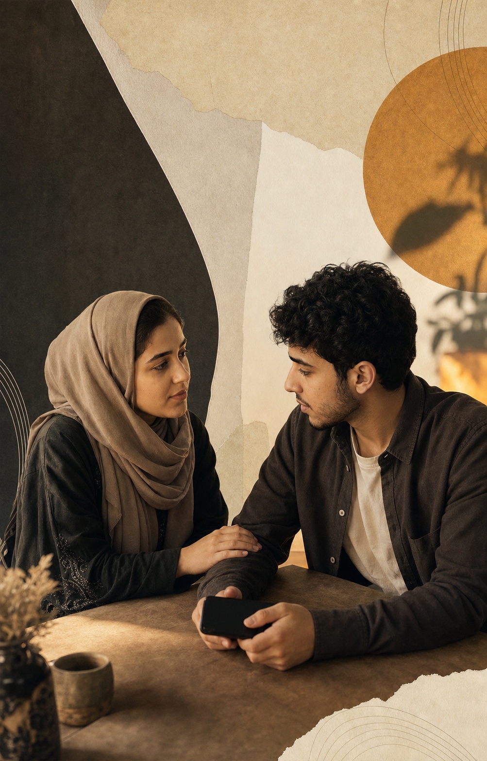 شاب وشابة في حوار هادئ يعبّر عن المساندة الإنسانية